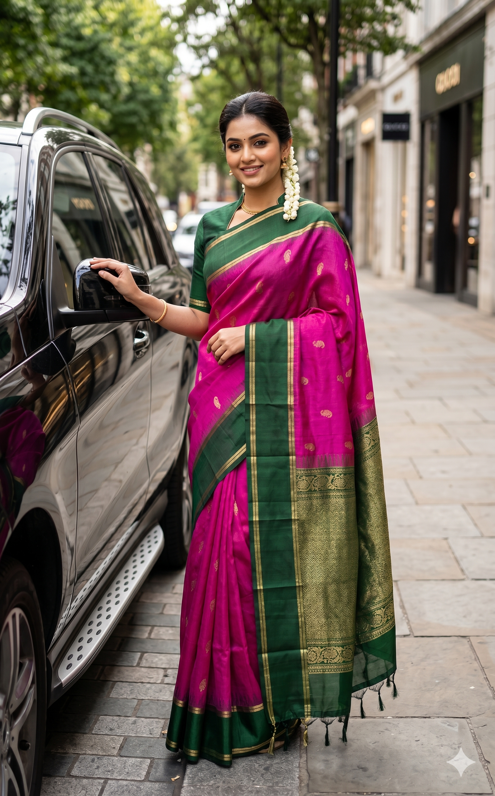Rani Pink & Emerald Green Pure Soft Silk Saree with Rich Zari Pallu