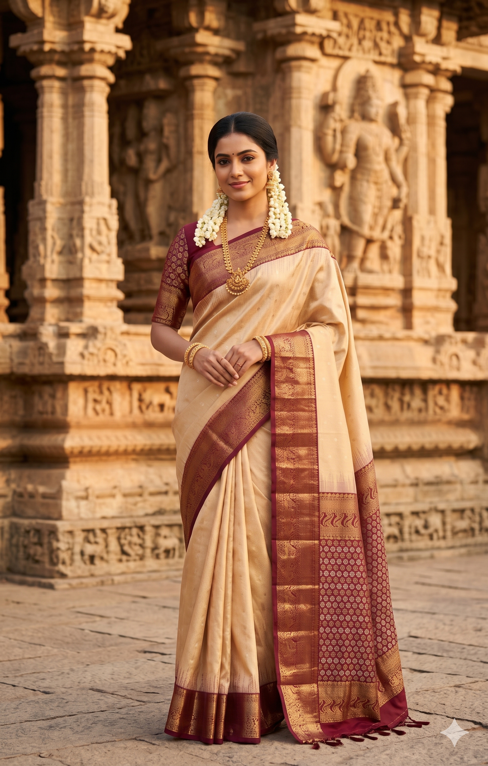 Pure Handloom Korvai Soft Silk Saree in Ivory White & Deep Magenta with Rich Zari Pallu