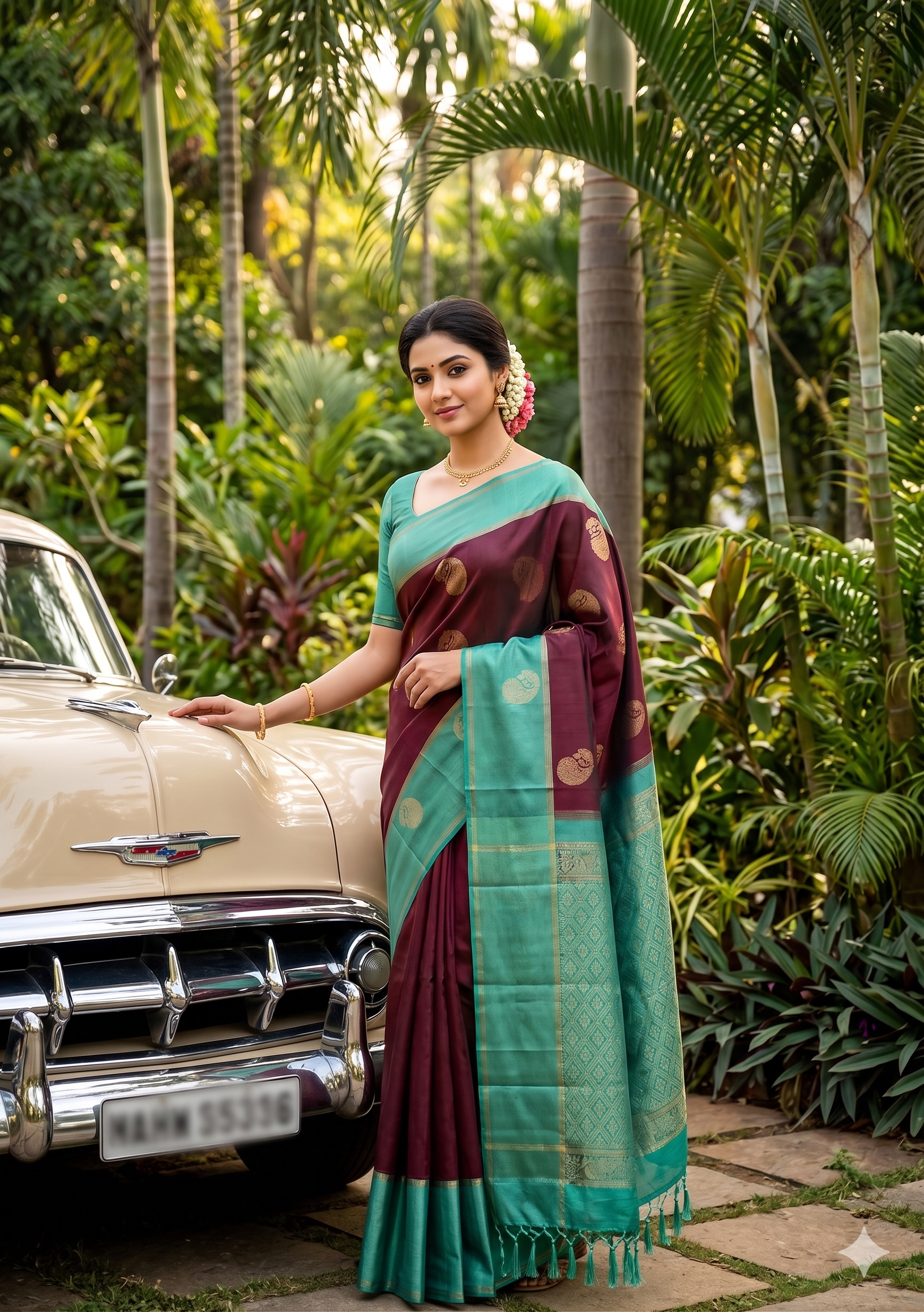 Pure Handloom Korvai Soft Silk Saree in Maroon & Aqua Green with Traditional Paisley Zari Design