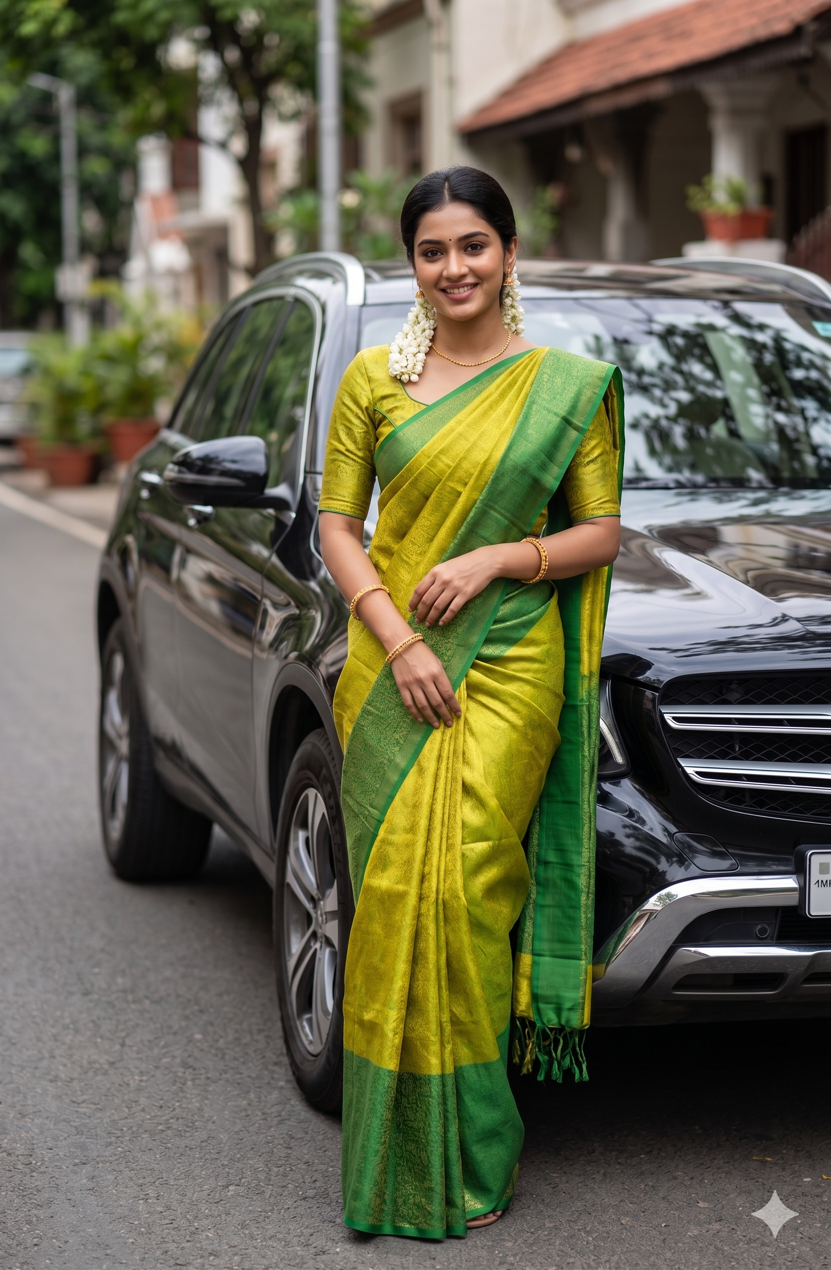 Pure Handloom Allself Soft Silk Saree in Parrot Green & Emerald Green with Rich Woven Design